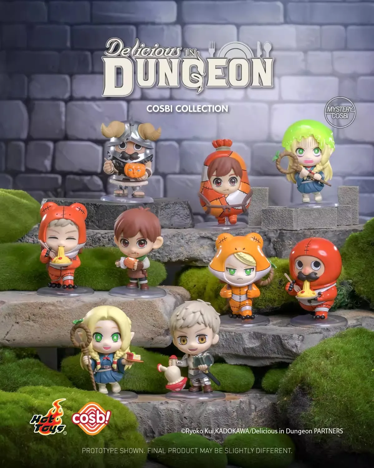 Detalle frontal de las figuras Cosbi de Dungeon Meshi