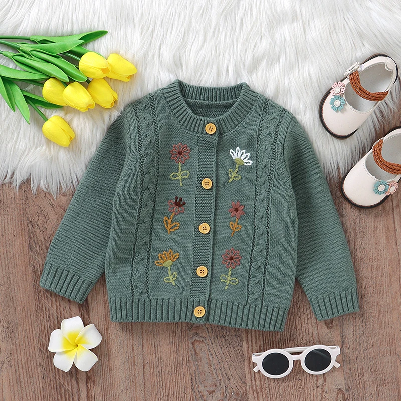 Cárdigan tejido para bebé con bordado floral – Ideal para otoño invierno - imagen 3