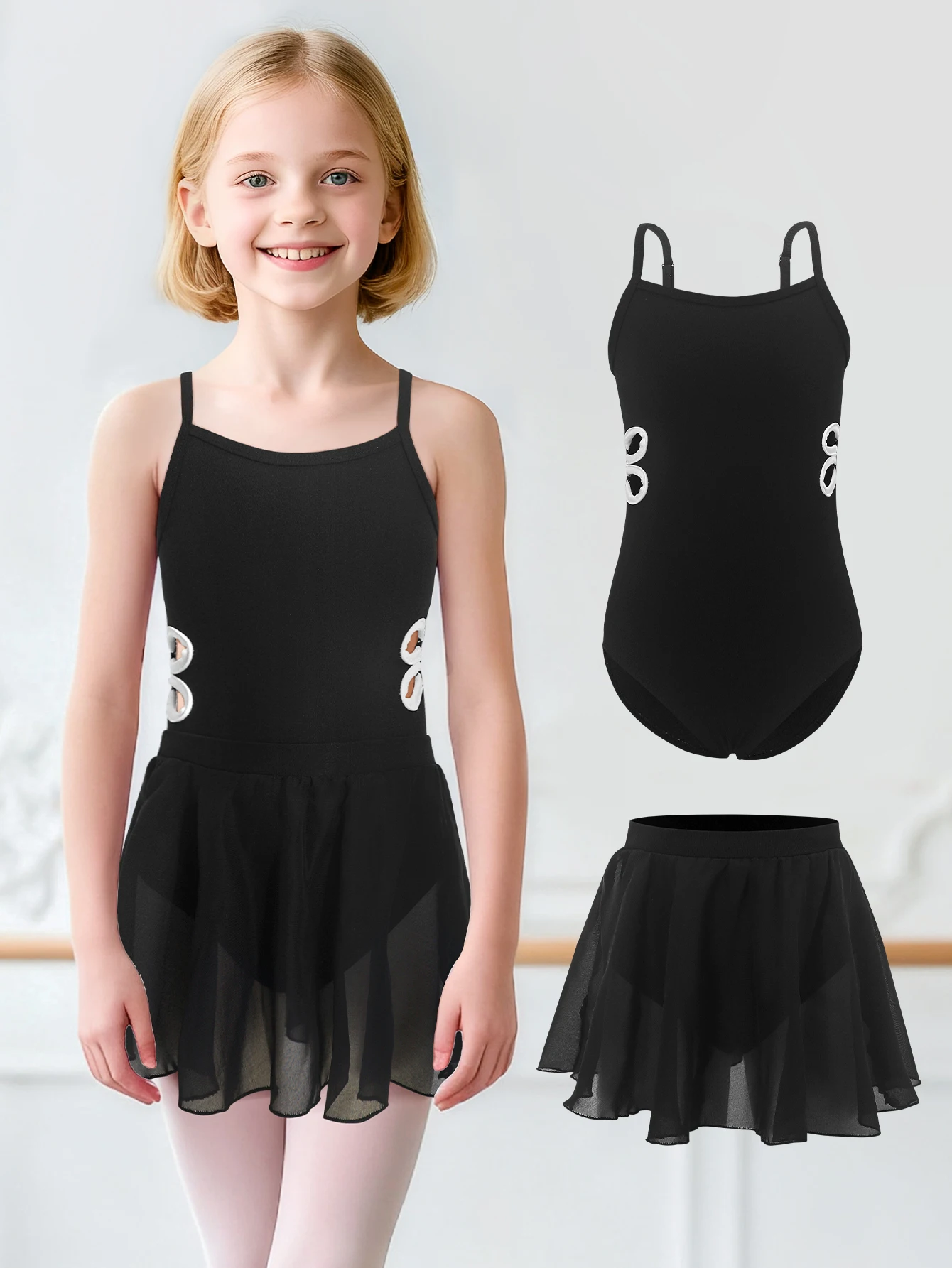 Leotardos de ballet para niñas con falda extraíble de baile - imagen 2