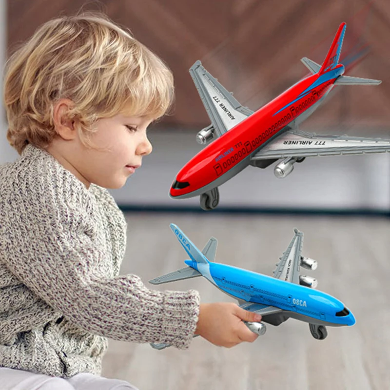 Avión de aleación con inercia para niños, juguete modelo línea