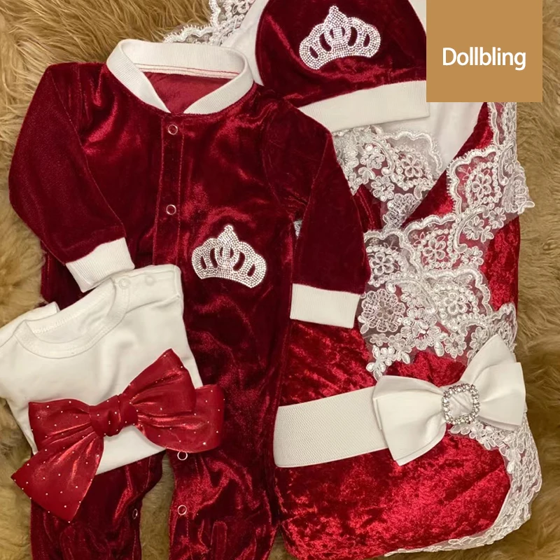 Dollbling conjunto de mameluco terciopelo azul real para bebé - imagen 2