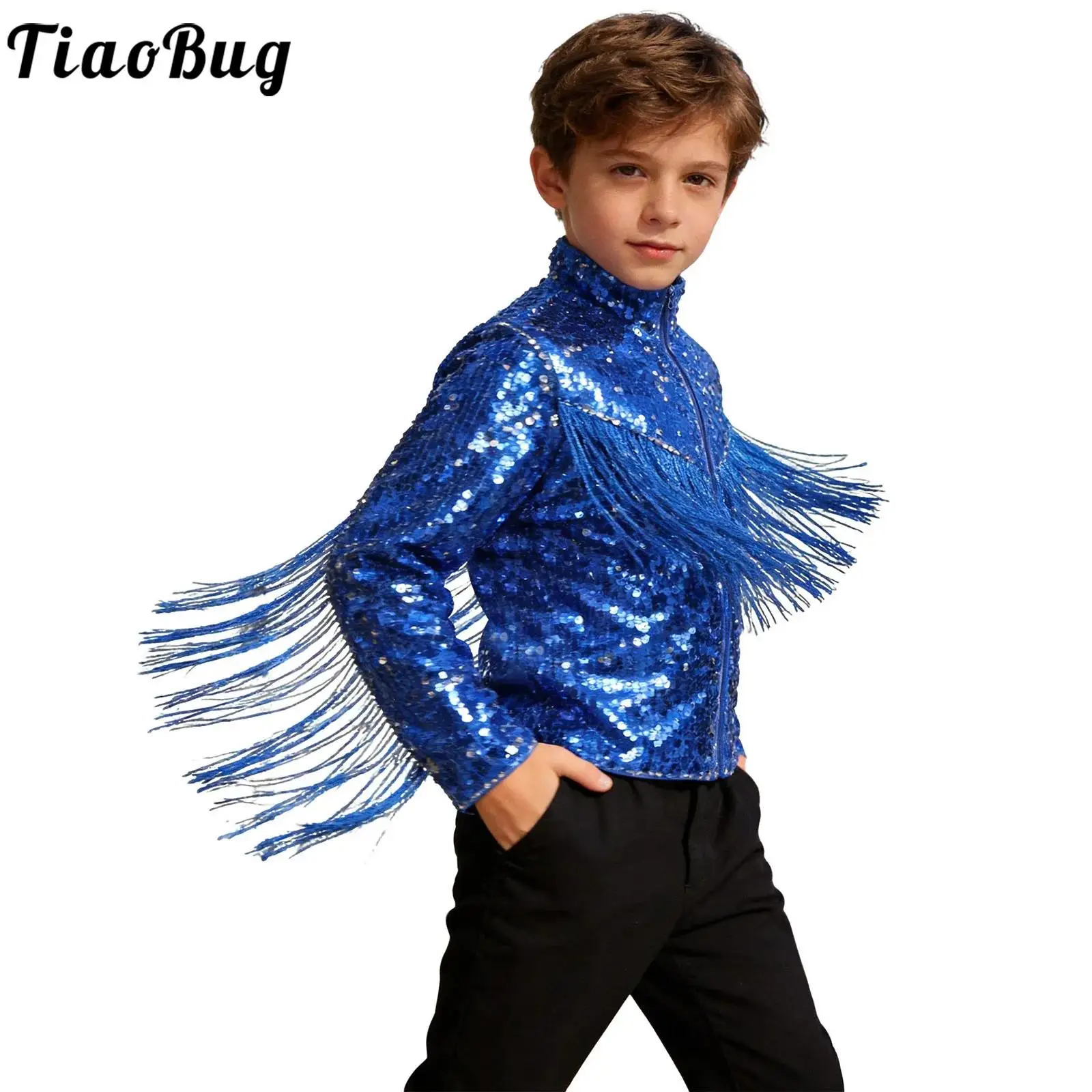 Chaqueta con lentejuelas y flecos estilo disco para niños manga larga - imagen 2