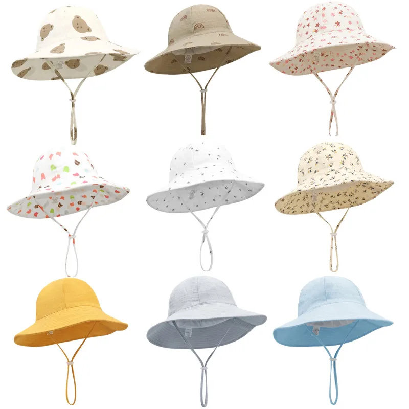 Sombrero muselina algodón bebé, ajustable para playa