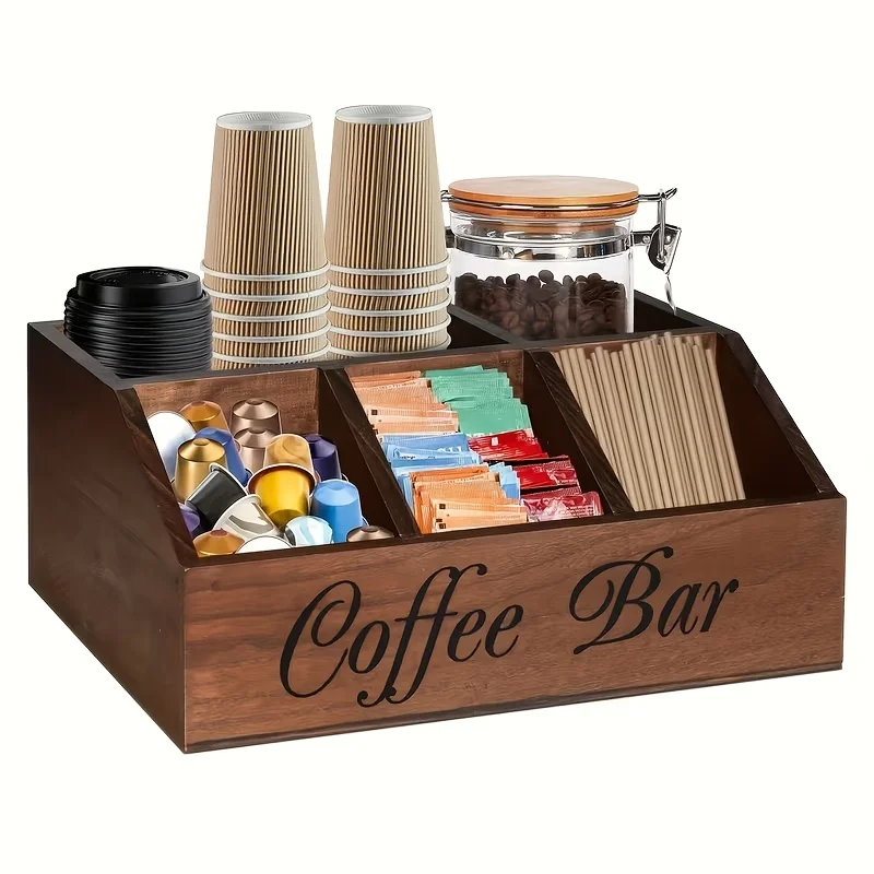 Caja organizadora de café de madera multiusos para accesorios