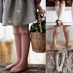 Calcetines altos de algodón con volantes y flores para niñas 0-8