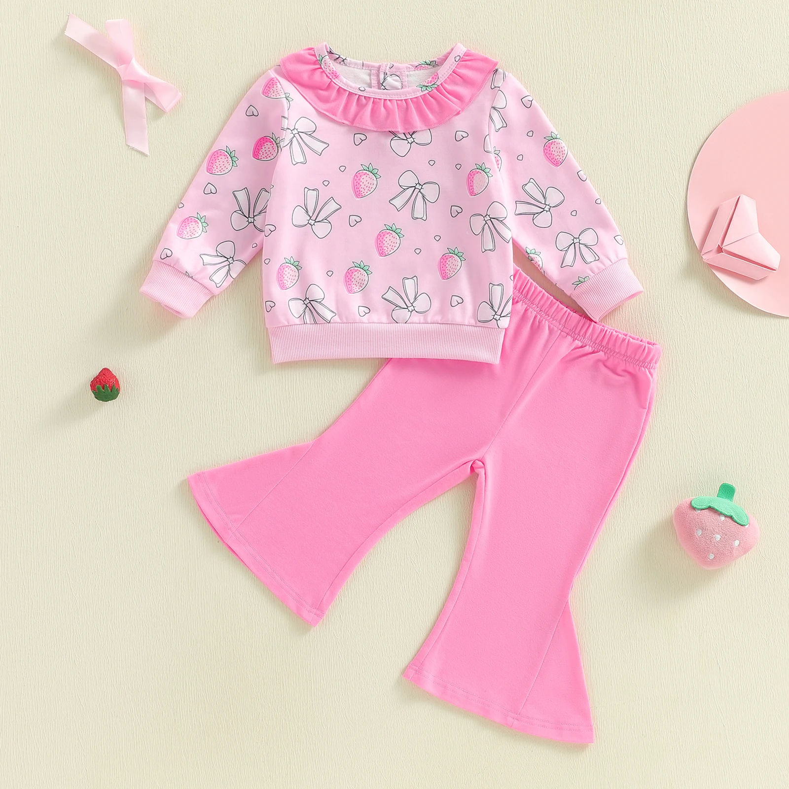 Conjunto bebé niña Tregren – Sudadera lazo fresa y pantalones acampanados - imagen 3