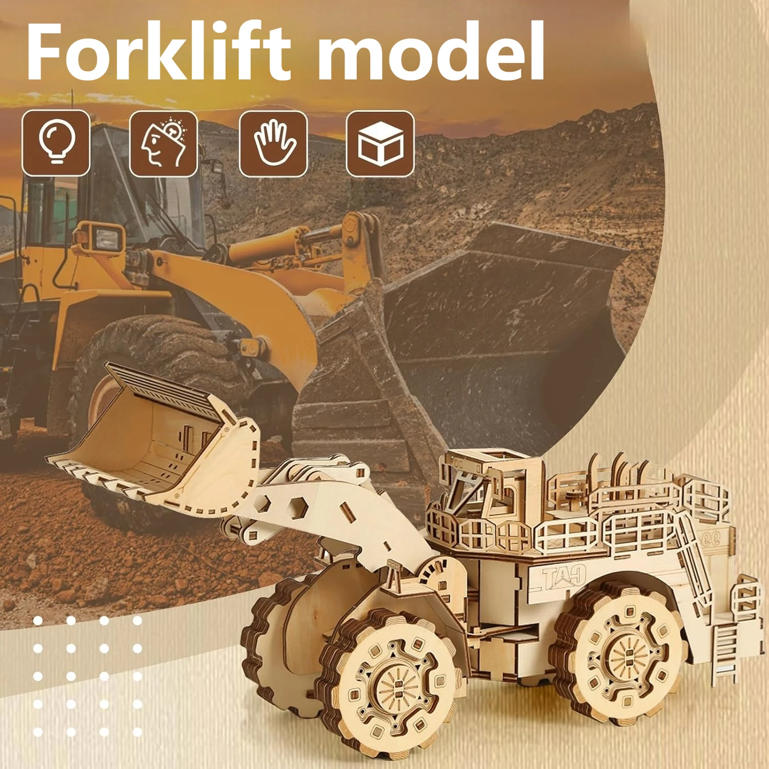 Rompecabezas 3D de madera bulldozer, modelo DIY educativo - imagen 3