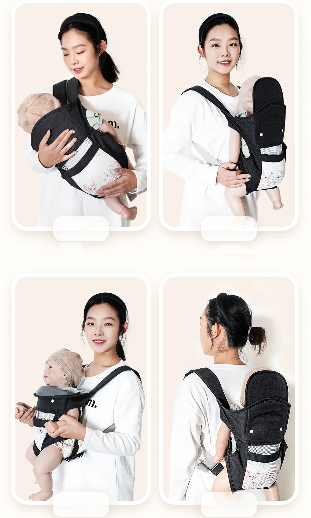 Portabebés ergonómico multifunción para hombro, delantera y trasera - imagen 3