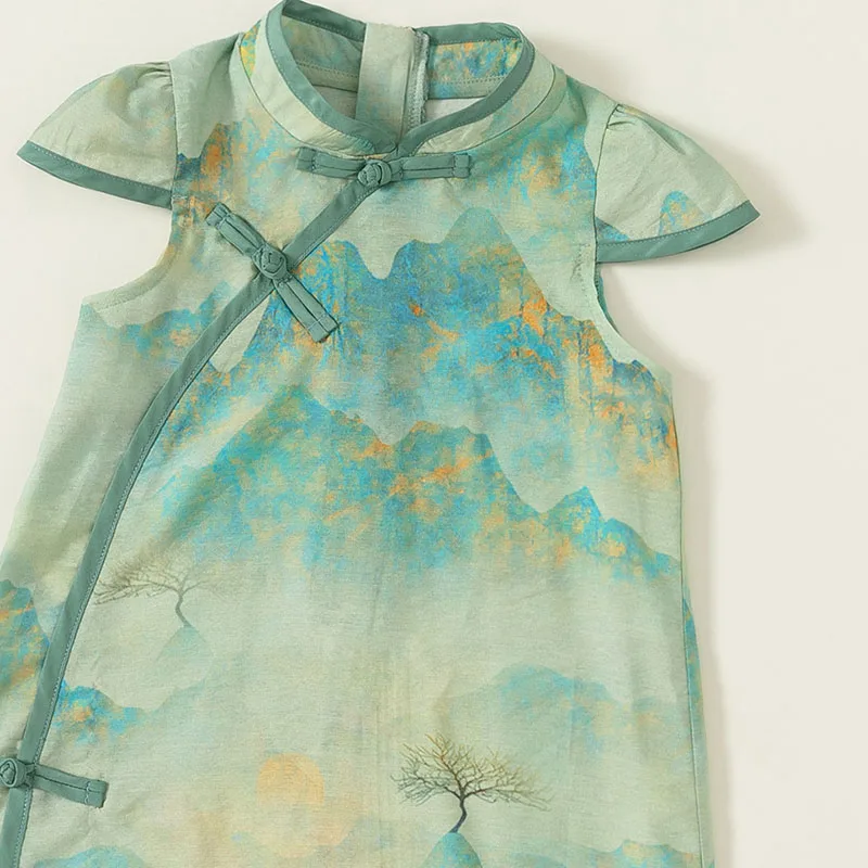 Vestido estilo chino sin mangas para niña con estampado floral - imagen 3
