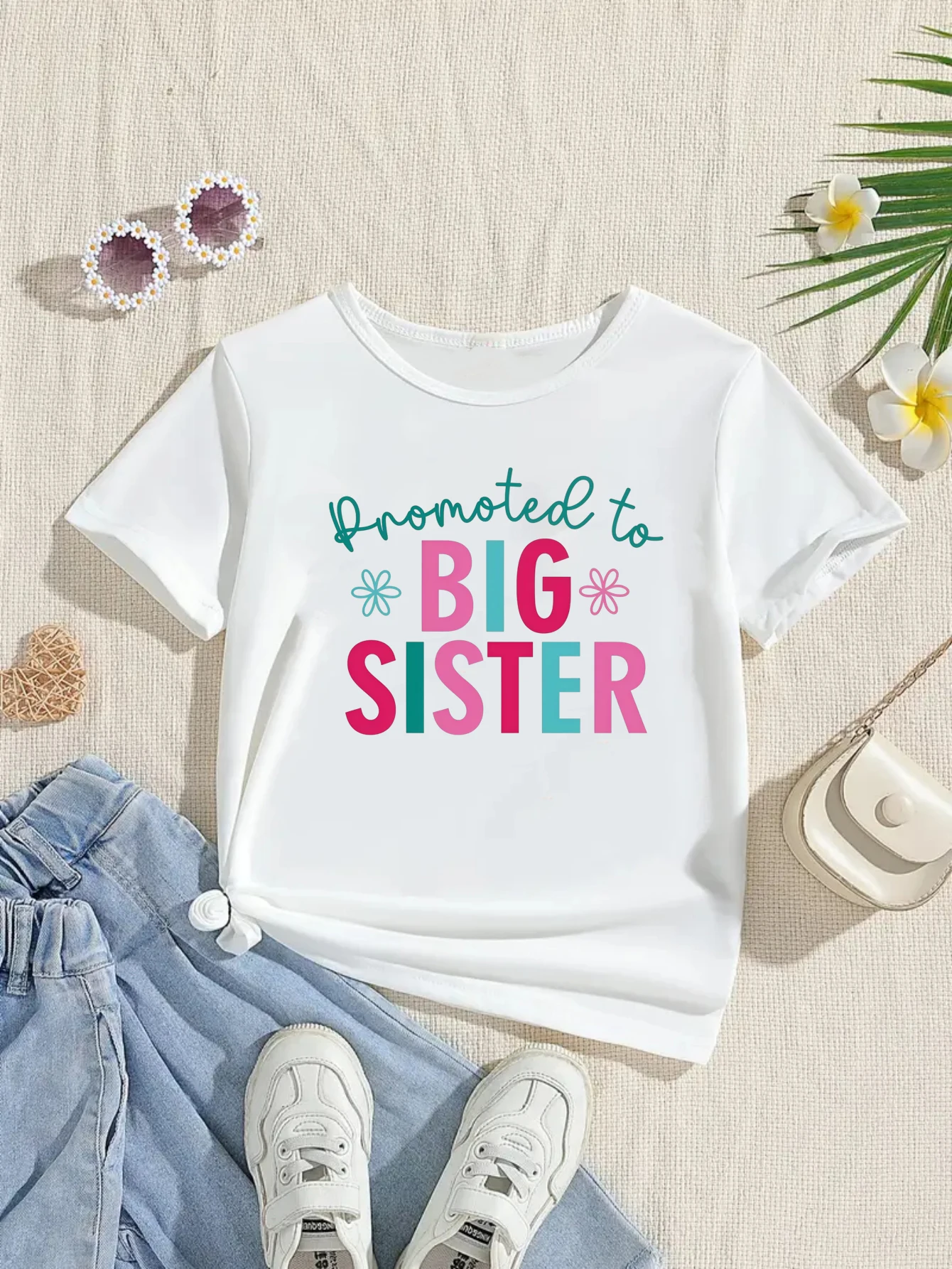Camiseta niña con estampado de flores y letras suave para diario - imagen 3