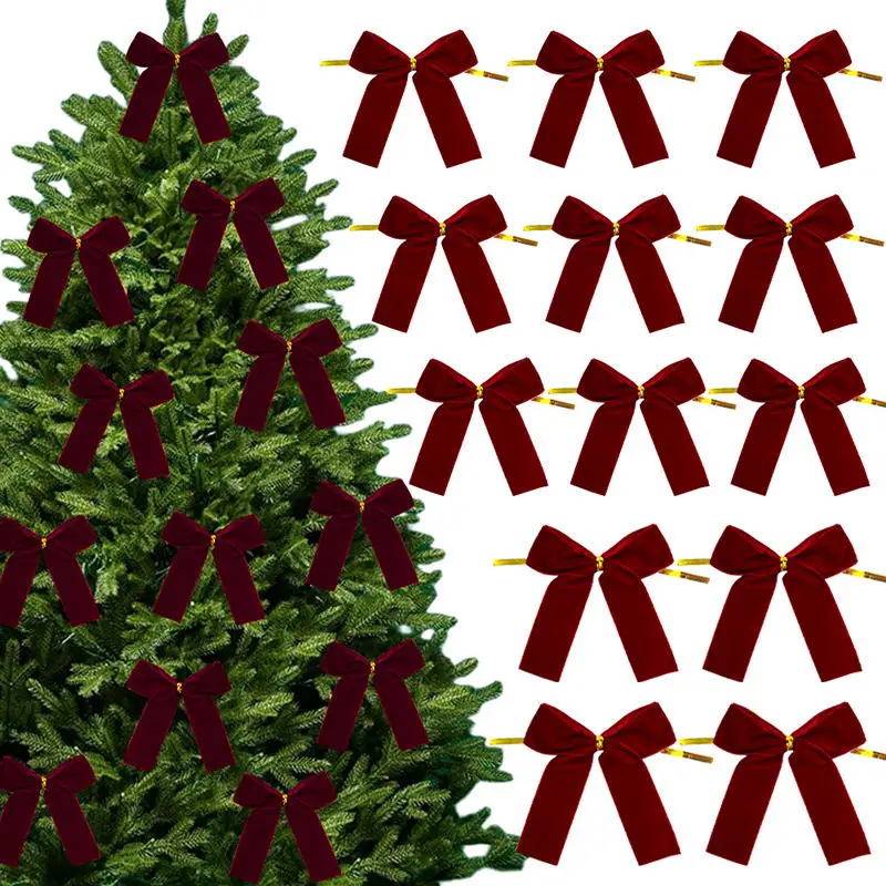 Adorno para árbol de Navidad de lazo de terciopelo rojo - imagen 4