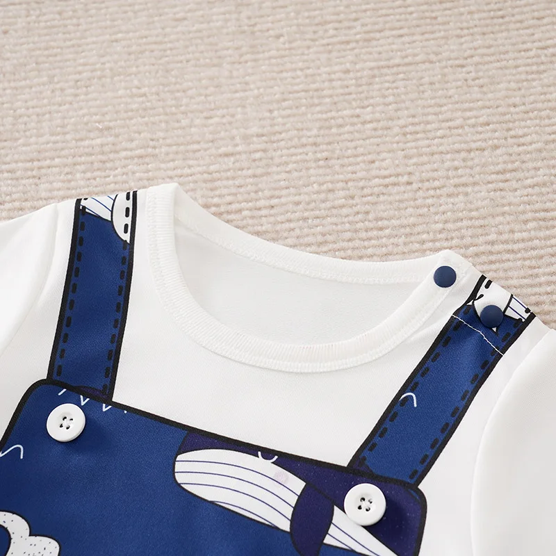 Pelele bebé con estampado ballena azul, manga corta veraniega - imagen 2