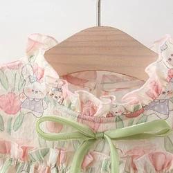 Vestido de verano niña con estampado de tulipanes y volantes