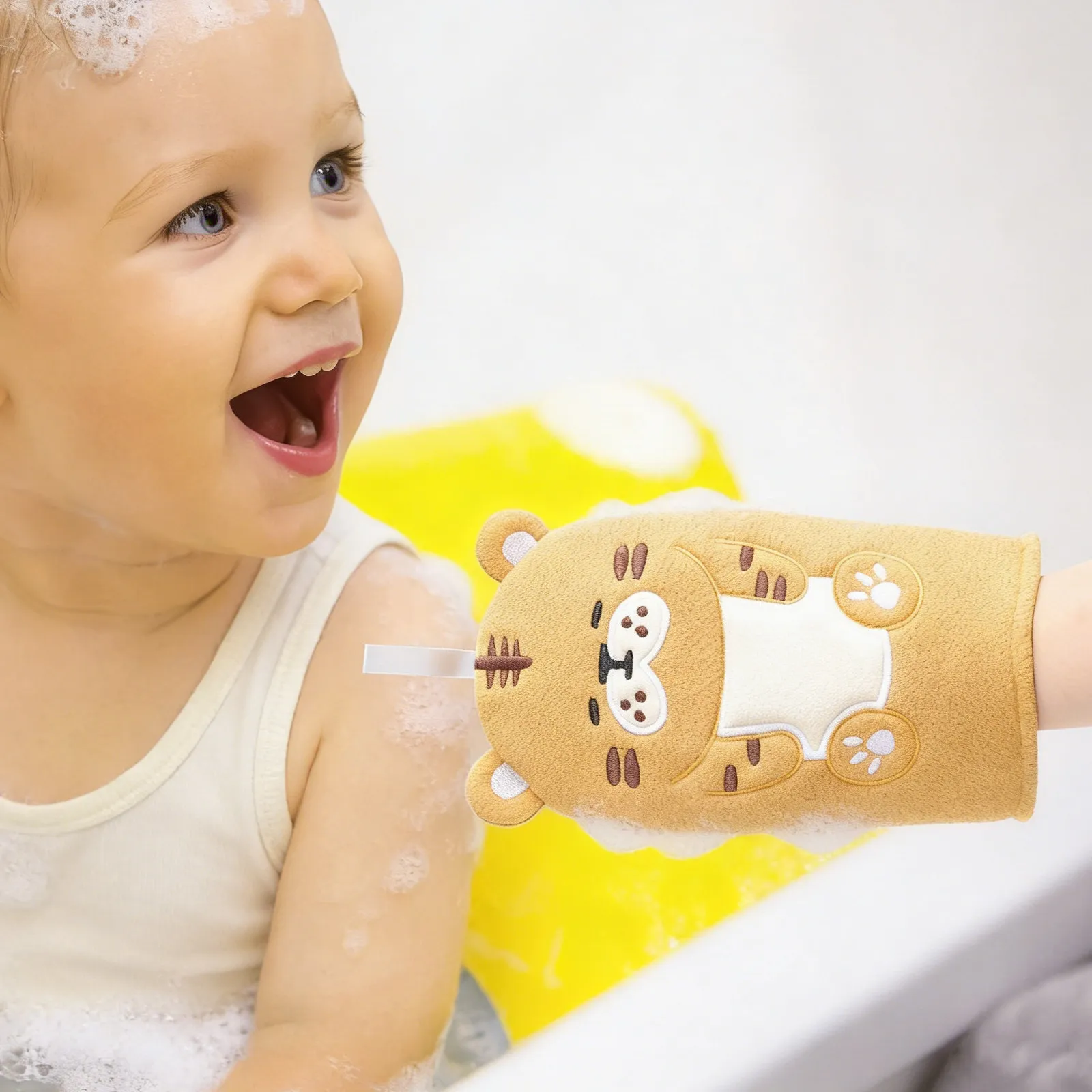 Guantes de baño infantiles en algodón suave con estampado tigre - imagen 4