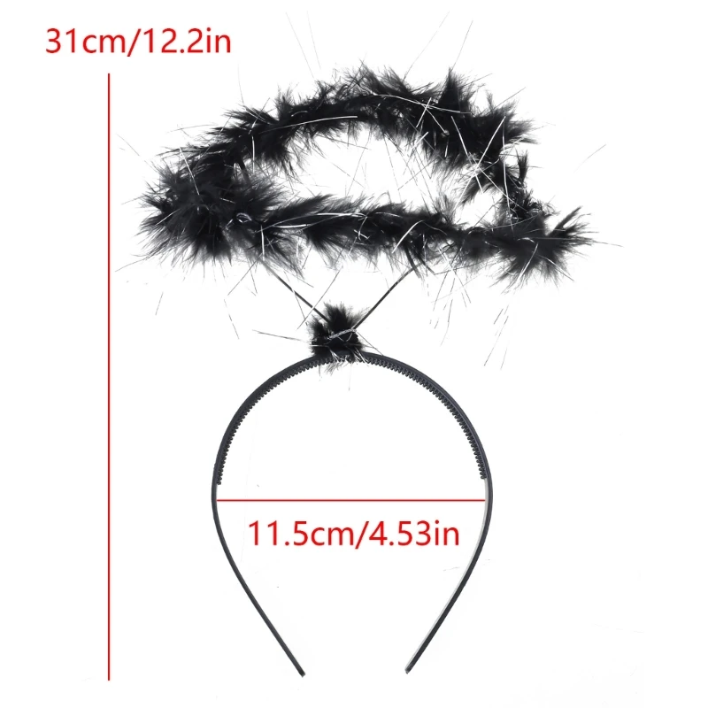Diadema con halo de ángel con plumas en tonos blanco y negro