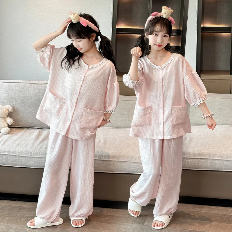 Conjunto de pijama princesa con encaje rosa para niña