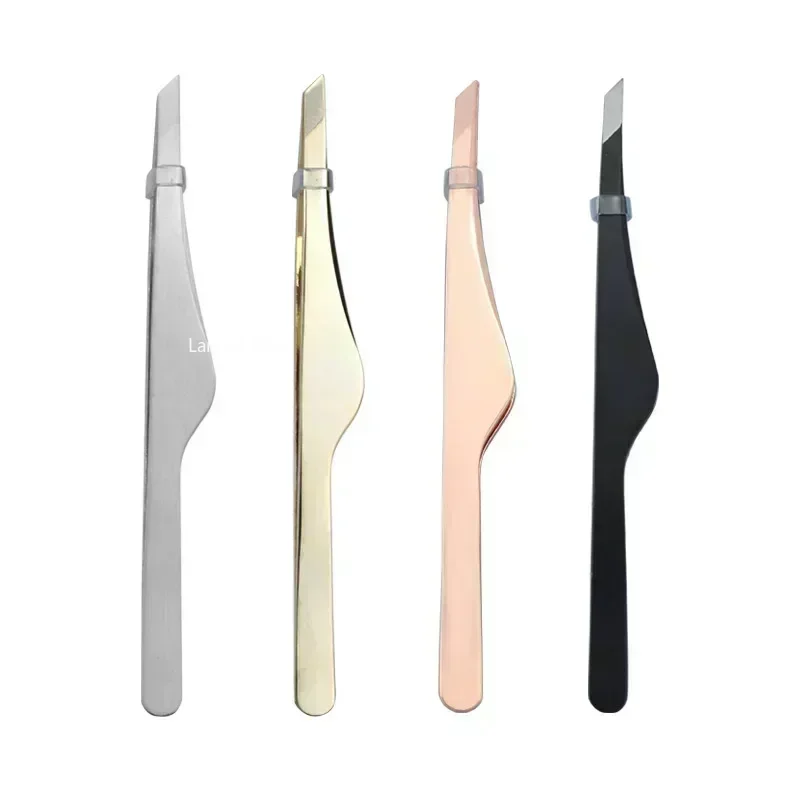 Pinzas para cejas de acero inoxidable con punta plana, oro rosa