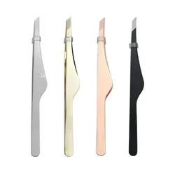Pinzas para cejas de acero inoxidable con punta plana, oro rosa