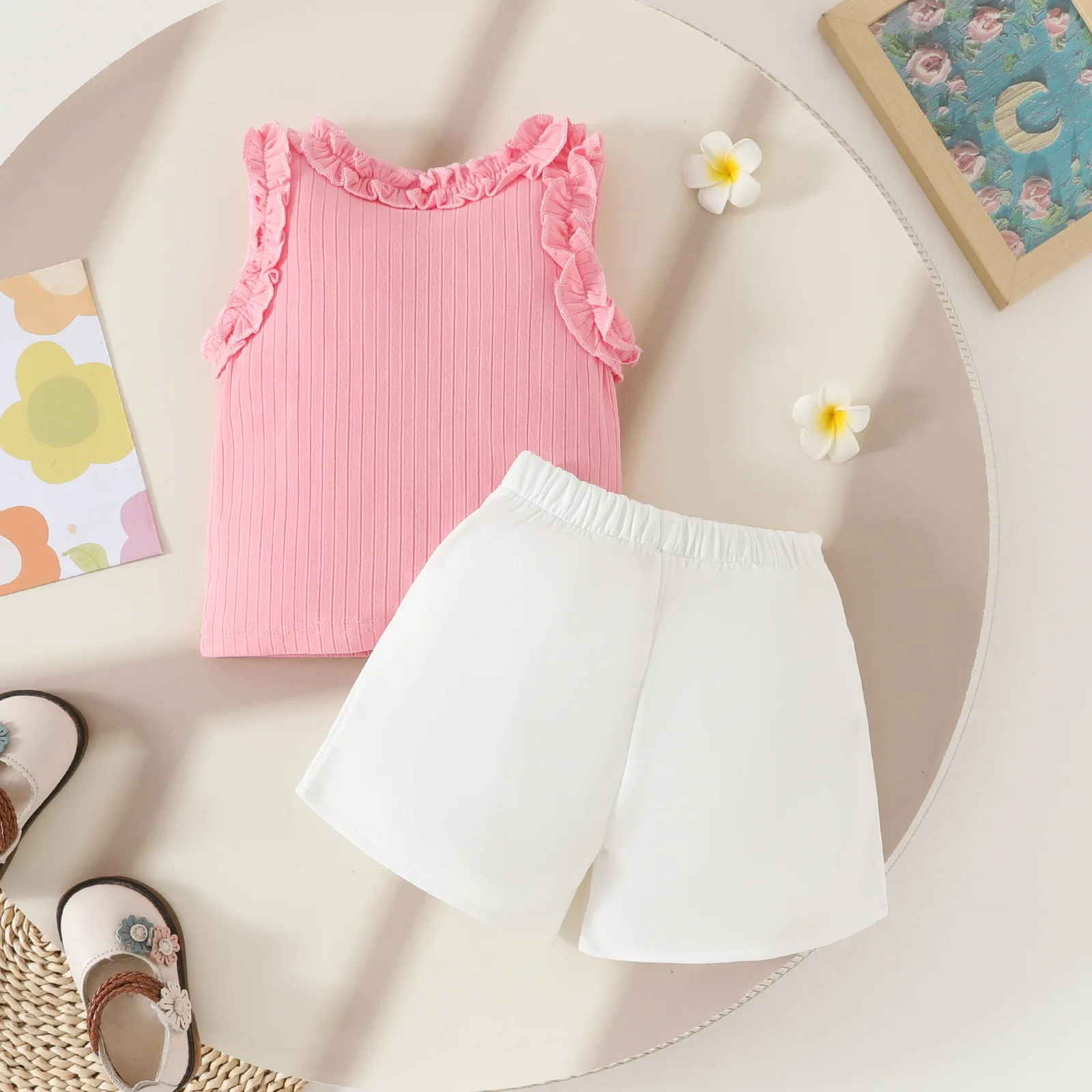 Conjunto de verano de algodón floral para niña sin mangas - imagen 2