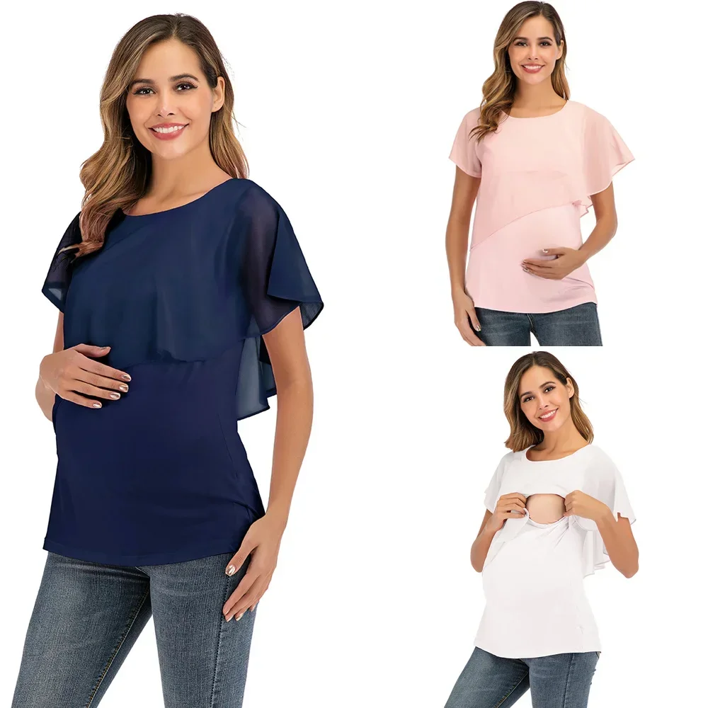 Camiseta de lactancia de verano envolvente sin mangas doble capa