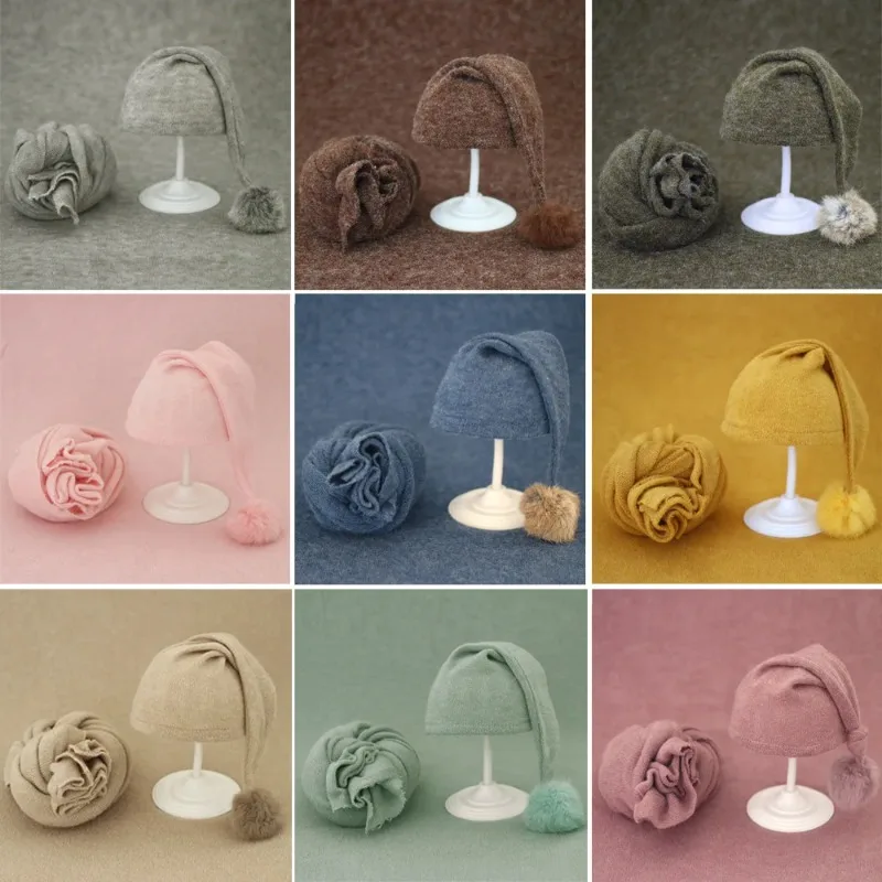 Gorro para bebé recién nacido con borla de piel en fotos - imagen 4