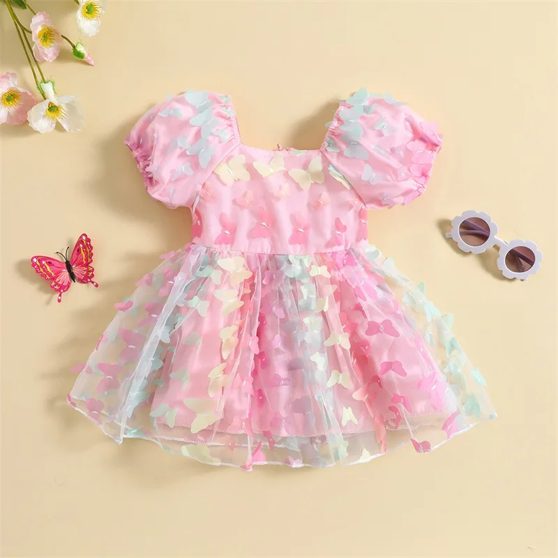 Vestido VISgogo de princesa para niña – Manga corta verano con tul