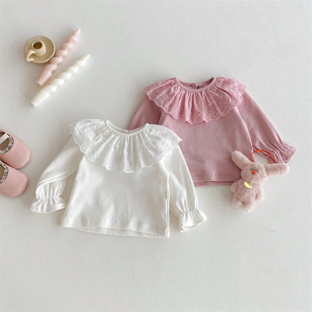Camisa de niña con cuello de encaje y manga larga primavera-otoño - imagen 3