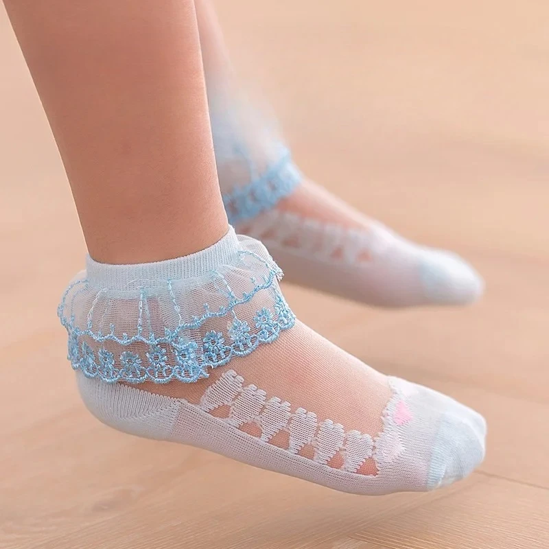 Calcetines altos de malla con volante y encaje veraniegos para niña - imagen 5