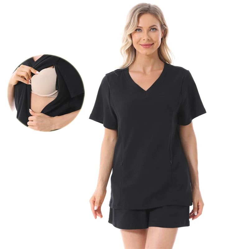 Camiseta lactancia waffle cuello pico V manga corta verano - imagen 4