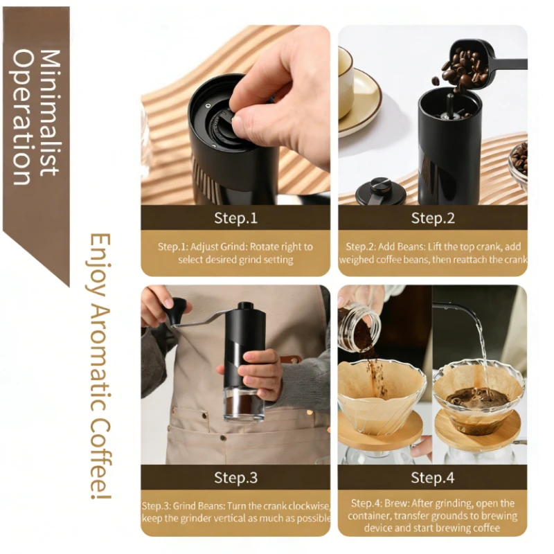 Molinillo de café manual portátil con muela ajustable para espresso - imagen 3