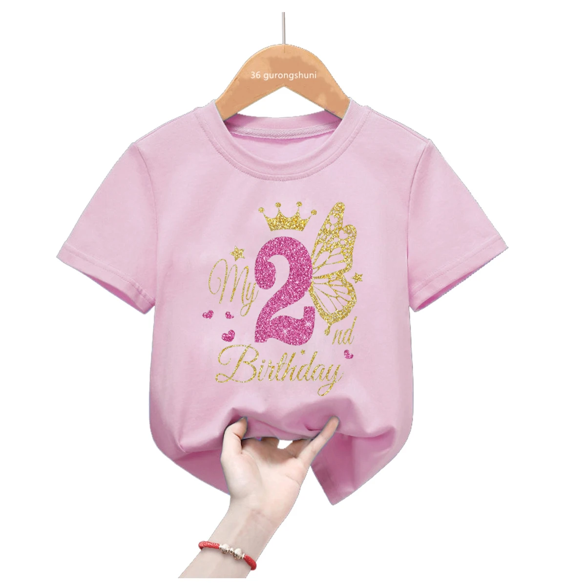 Camiseta personalizada de princesas con mariposa dorada para niña - imagen 4