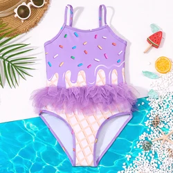 Traje de baño niña con estampado veraniego y tutú de playa suave