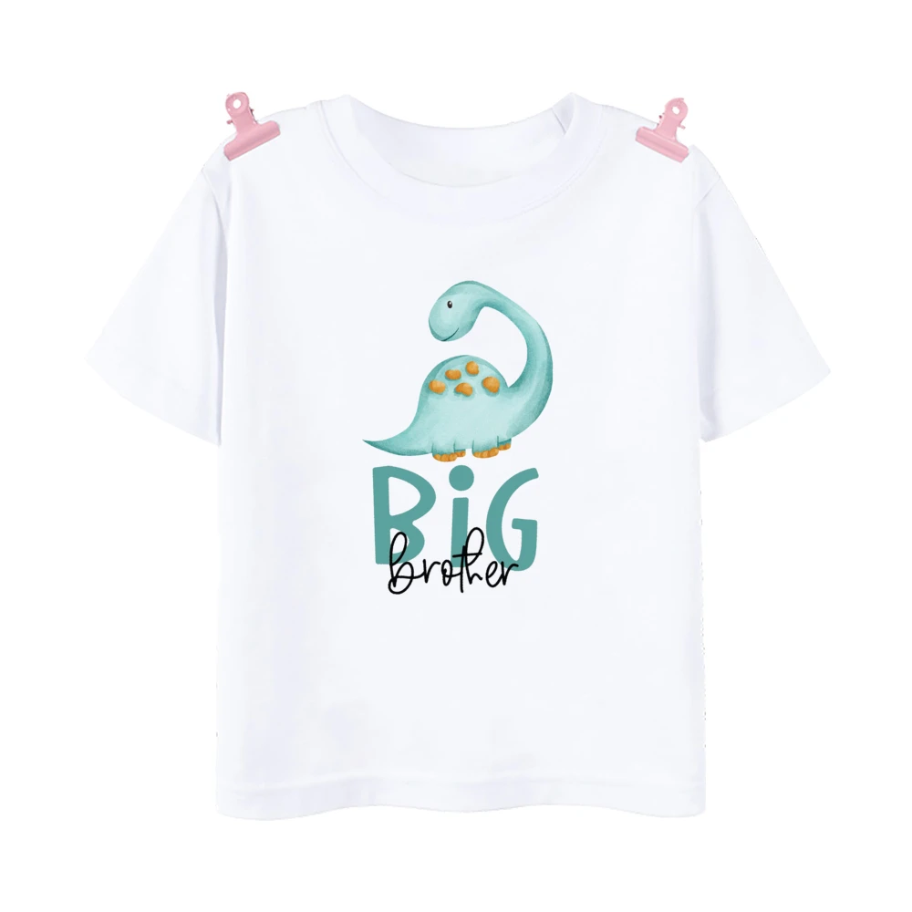 Camiseta a juego para hermanos con dinosaurio rosa y azul claro
