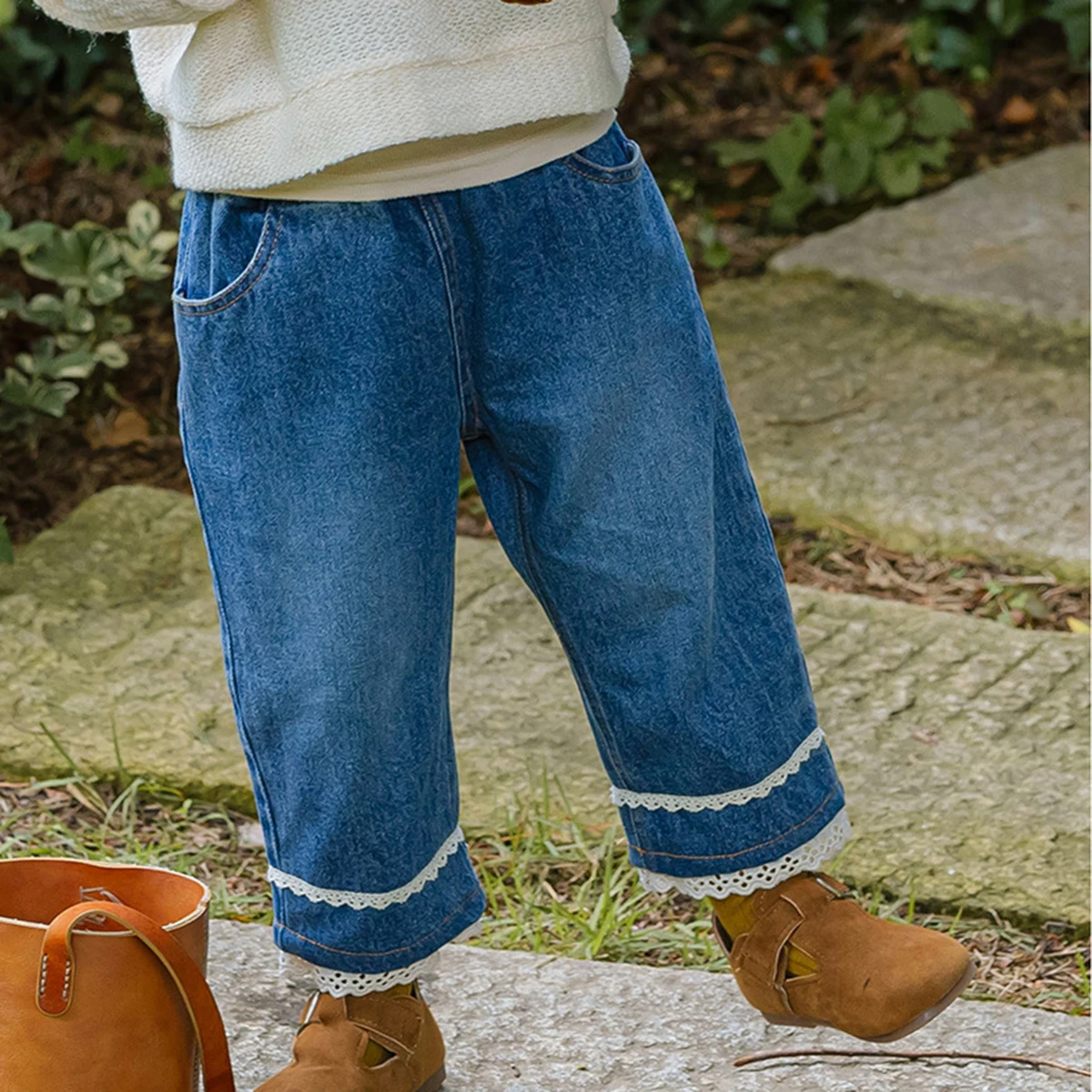 Pantalones vaqueros harem de encaje para niñas – cintura elástica