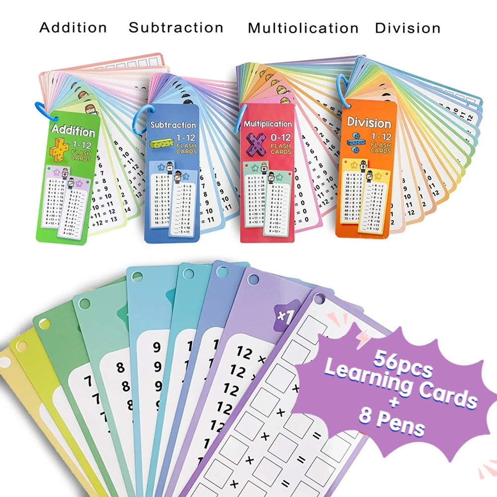 Tarjetas de matemáticas Montessori limpiables para sumar y restar - imagen 2