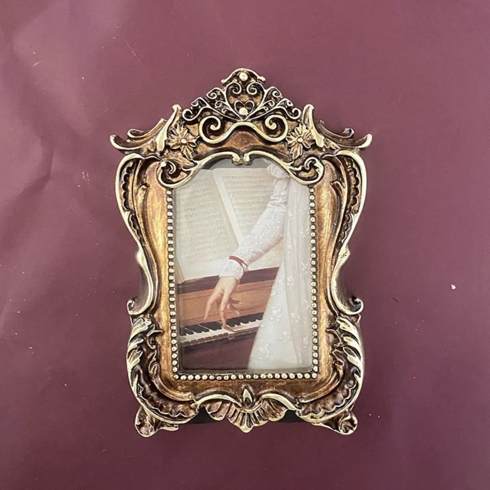 Marco de fotos vintage rectangular de resina con flores talladas