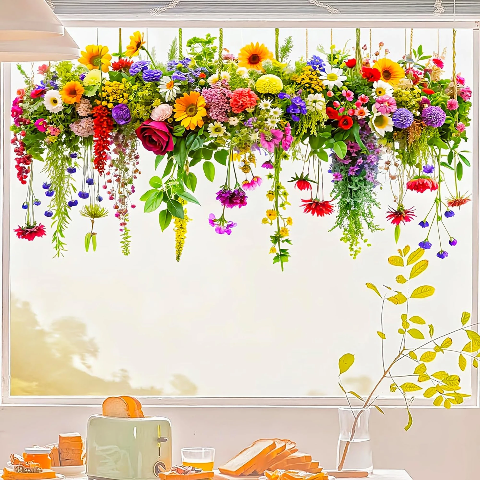 Pegatinas para ventanas reutilizables con flores vibrantes - imagen 2