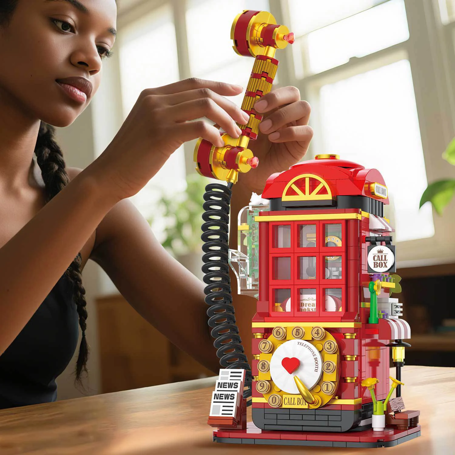 Rompecabezas de bloques Cabina telefónica retro DIY para niños - imagen 4