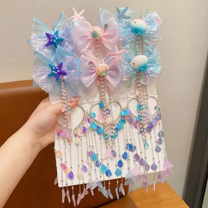 Pinzas de pelo para niña estilo sirena con borlas y orejeras - imagen 2