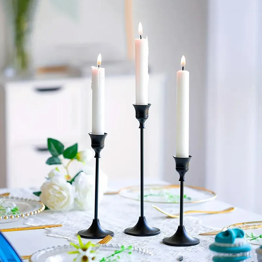 Candelabros de mesa vintage set 3 unidades metal y aluminio para boda - imagen 3