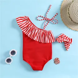 Bañador de niña a rayas de una pieza, verano