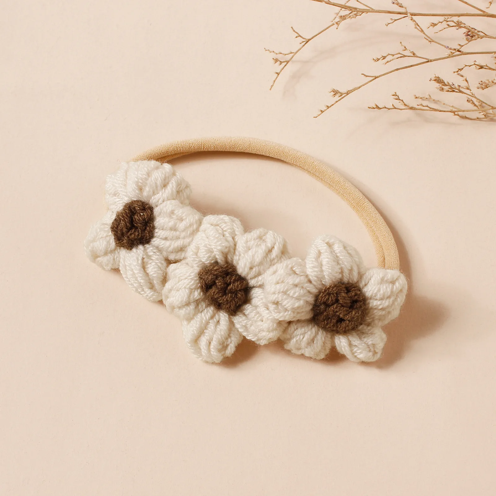 Diadema tejida con flores para bebé – Gorro suave recién nacido - imagen 3