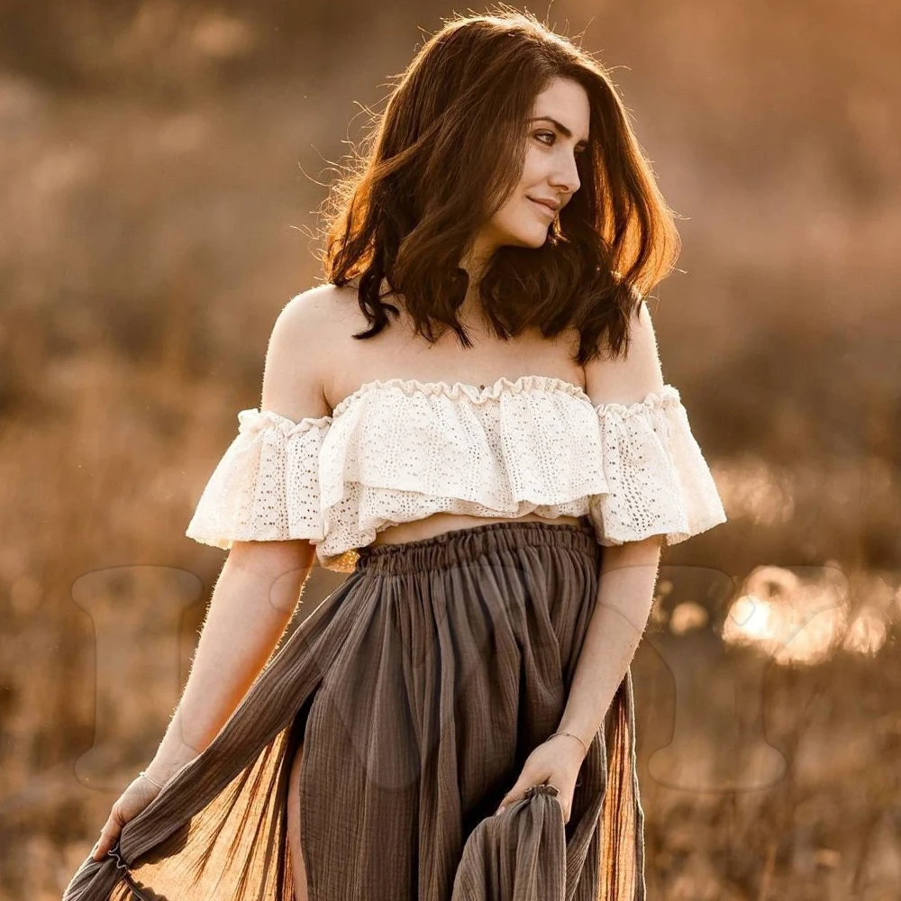 Vestido de embarazo bohemio dos piezas algodón y encaje retro - imagen 3