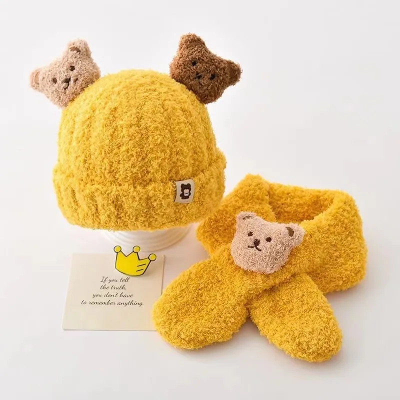 Gorro con orejeras de punto oso para bebés en invierno cálido - imagen 5