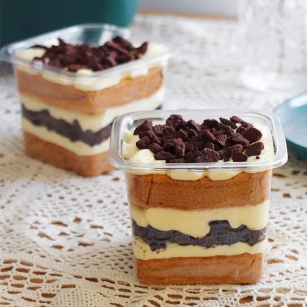 Vasos desechables transparentes con tapa para mousse y postres - imagen 2