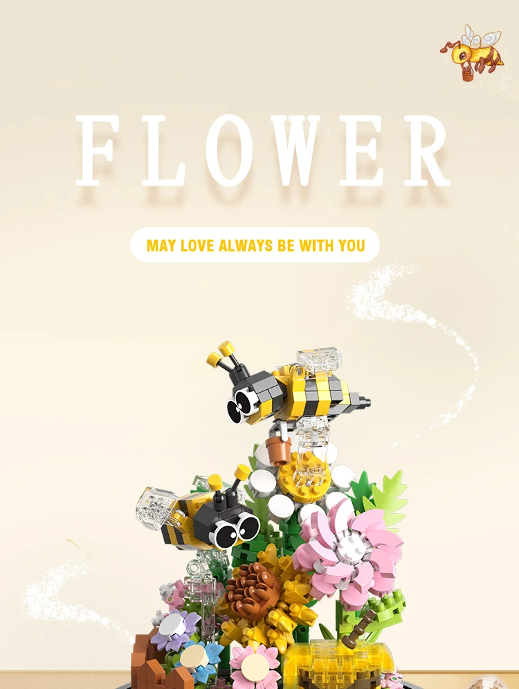 Flores e insectos en bloques, estilo maqueta