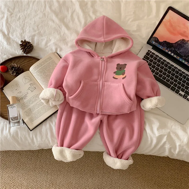 Conjunto bebé acolchado de lana con capucha y pantalón infantil - imagen 4