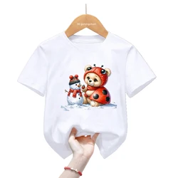 Camiseta infantil manga corta mariquita y oso estilo kawaii Harajuku