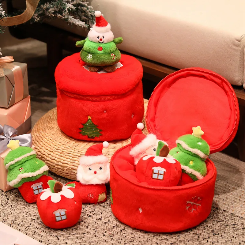 Caja regalo Navidad peluche muñeco de nieve árbol y fruta suave - imagen 4