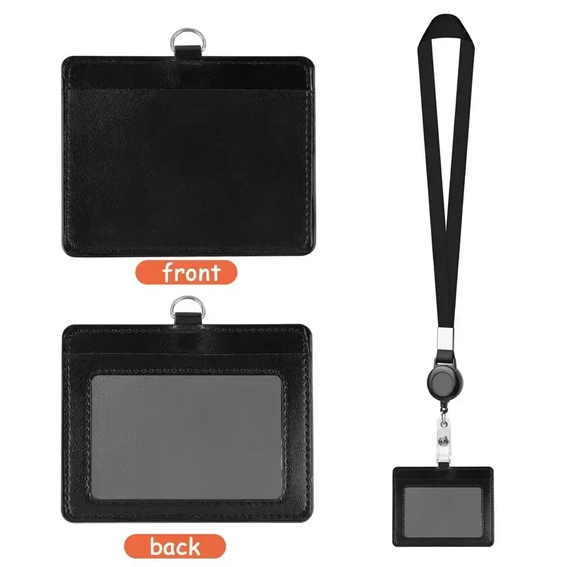 Portatarjetas retráctil negro para identificación laboral con cordón